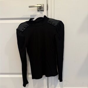 Generation Love Black Ribbed Blouse with Button Accents